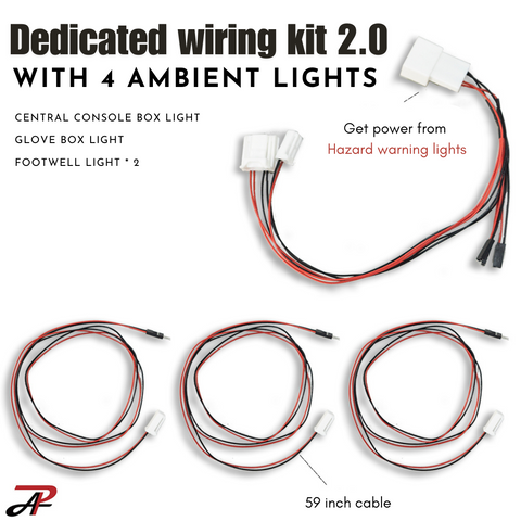 LED Ambient Light Central Console Box Light Footwell Glove Box Bulb Original Reserved Hole with Dedicated Wiring Harness for Toyota Cross Corolla Auris Subaru (4 pcs with 2.0 cable)