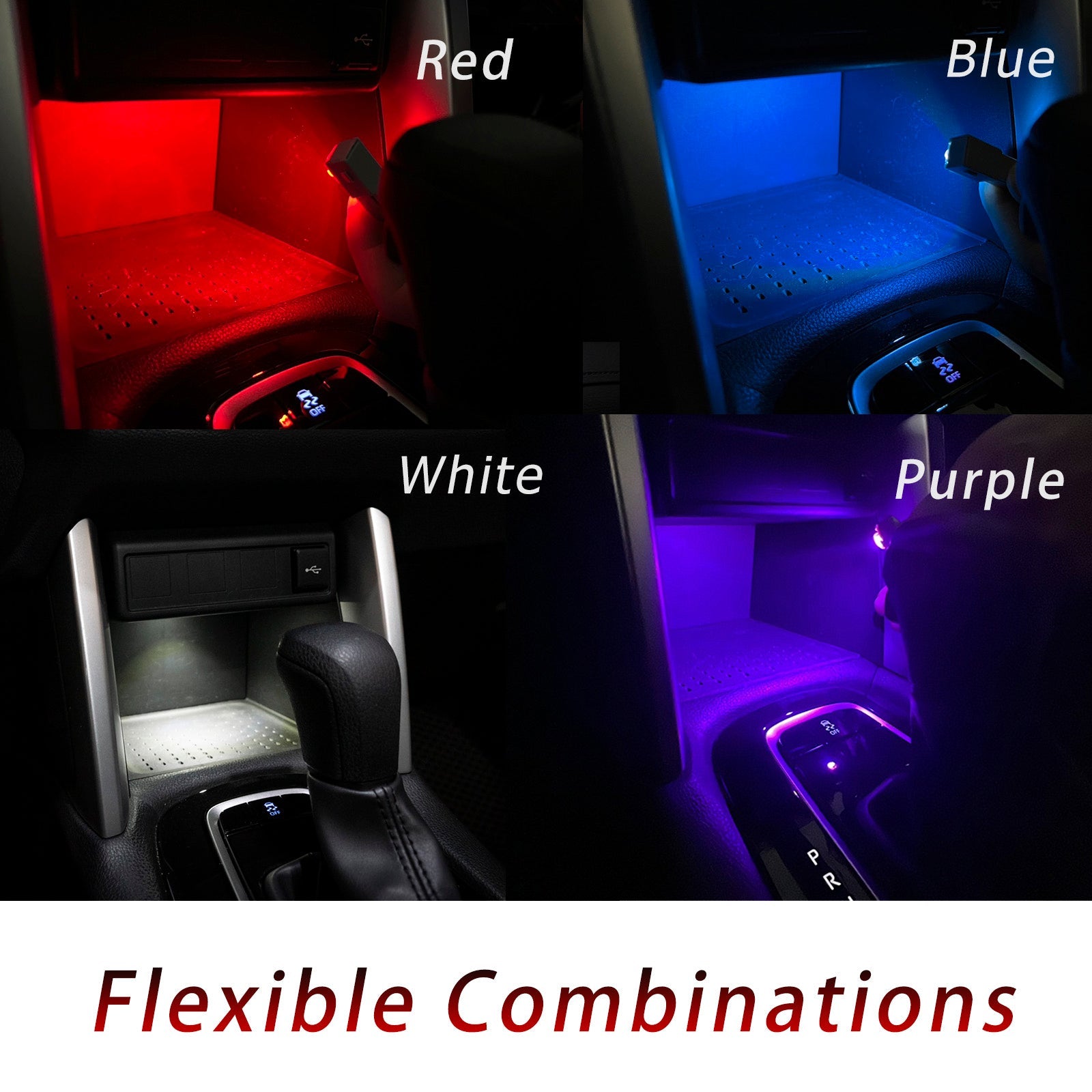 LED Ambient Light Central Console Box Light Footwell Glove Box Bulb Original Reserved Hole with Dedicated Wiring Harness for Toyota Cross Corolla Auris Subaru (4 pcs with 2.0 cable) - 88PRINTERS.COM