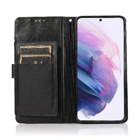Folio Wallet Black Vegan Leather Case - Samsung Galaxy S21 Ultra