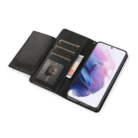 Folio Wallet Black Vegan Leather Case - Samsung Galaxy S21 Ultra