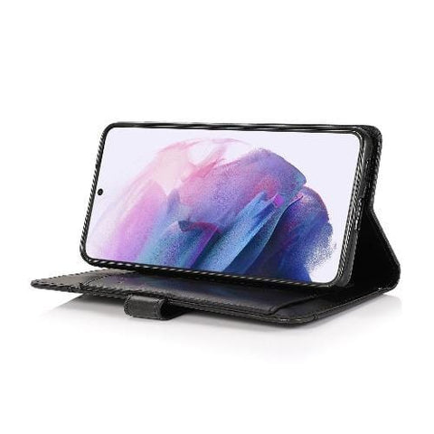 Folio Wallet Black Vegan Leather Case - Samsung Galaxy S21 Ultra